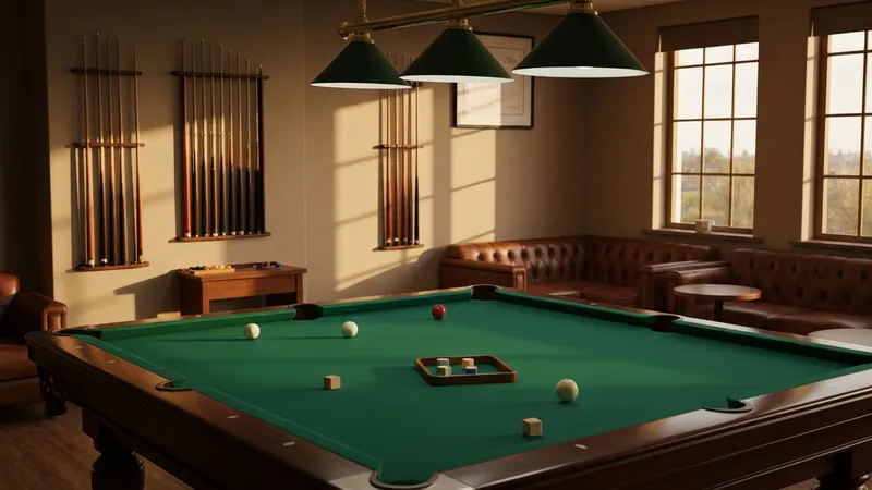 Billes de billard parfaitement alignées sur table